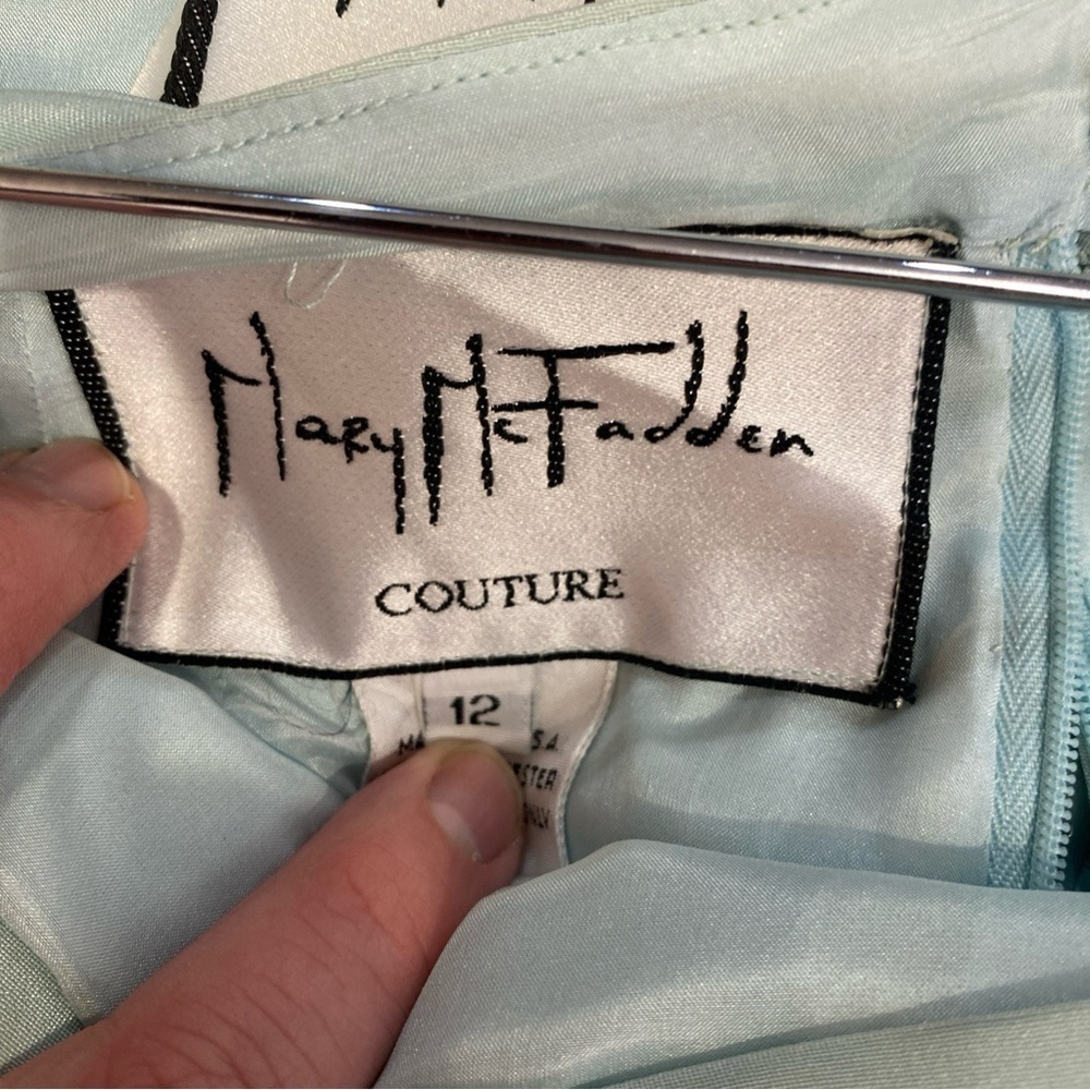 Mary McFadden Couture Vintage Blue 2 Piece Set Wide Leg Pants Tank SILK size 12 - Picture 14 of 15